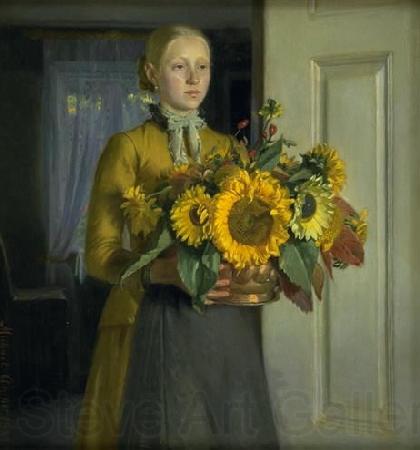 Michael Ancher A Girl with Sunflowers Germany oil painting art